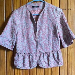 Elie Tahari Pink and Silver/Cream Jacquard Blazer